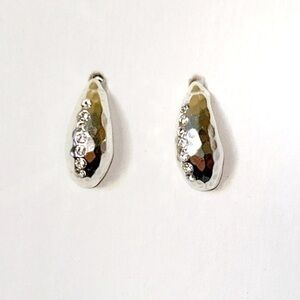 Hammered silver half hoop earrings